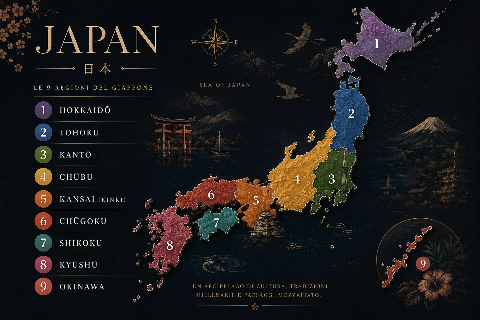 Mappa delle regioni del Giappone