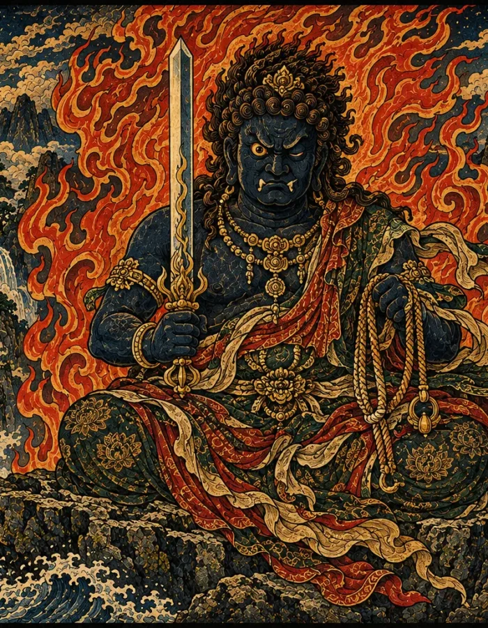 Fudō Myōō: il Re della Saggezza Immobile tra Spada e Fiamme
