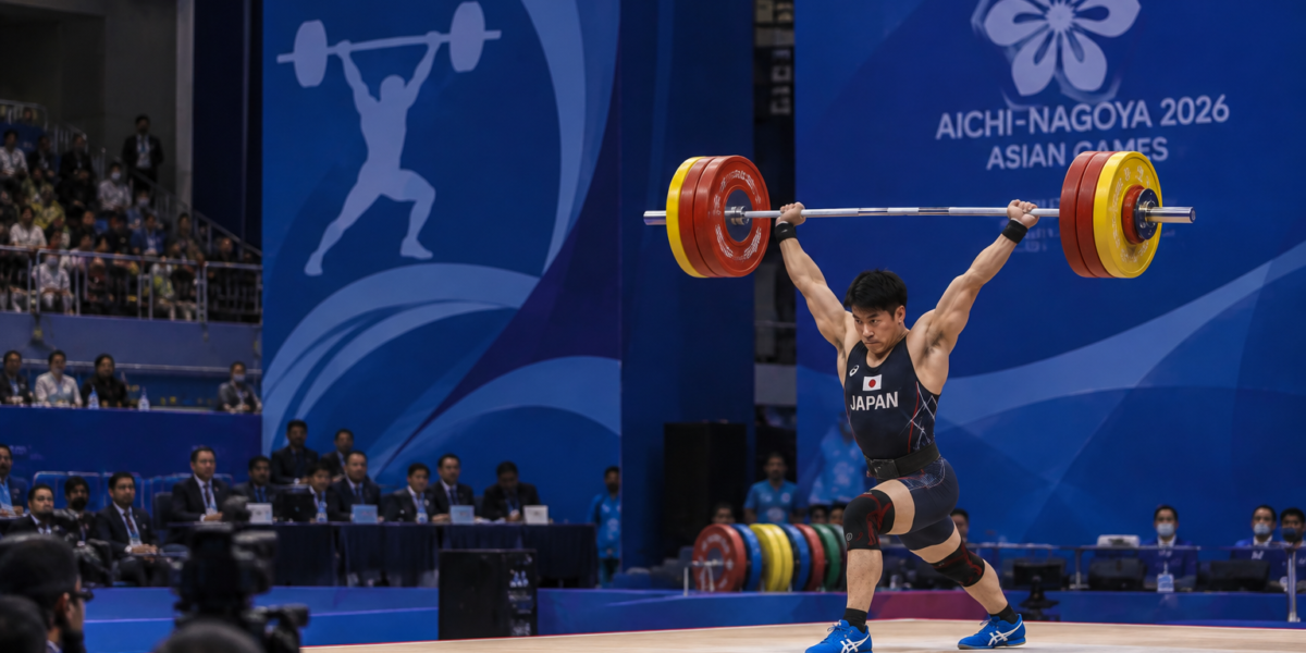 Masanori Miyamoto durante una gara di sollevamento pesi