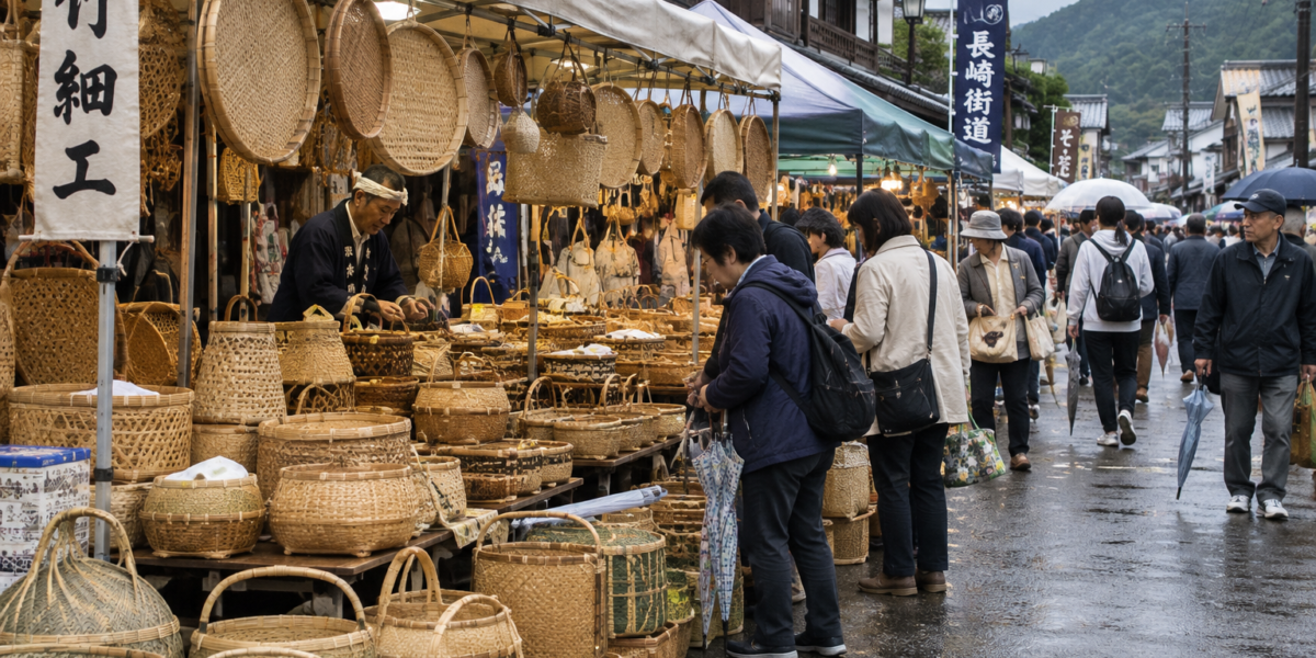 Cesti tradizionali di bambù al mercato Sōke-ichi