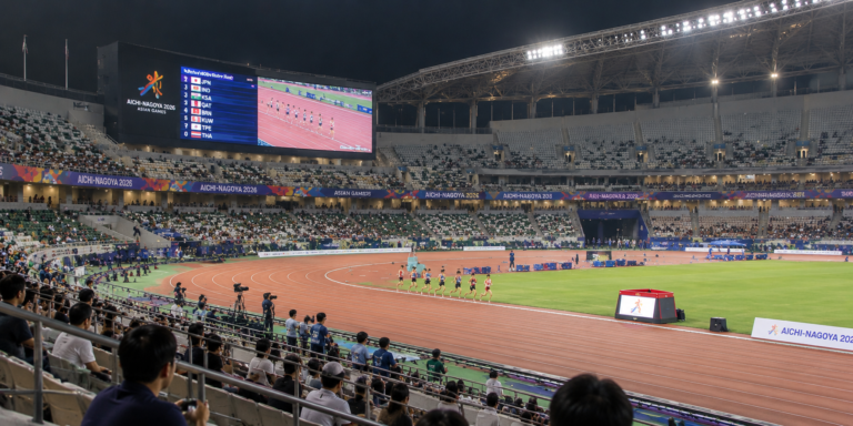 Veduta illustrativa dello stadio di Nagoya durante una gara di atletica