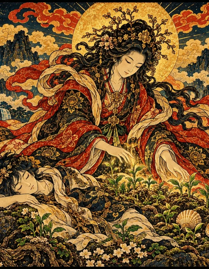 Kamimusubi: la Divina Generatrice che Restituì la Vita